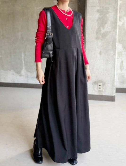 ゆったりVネックタックジャンパースカート