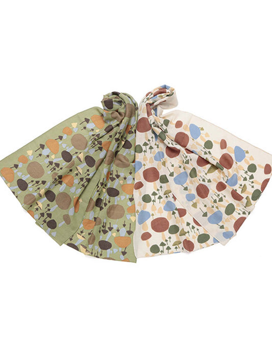 ウールコットンキノコ柄プリントショール