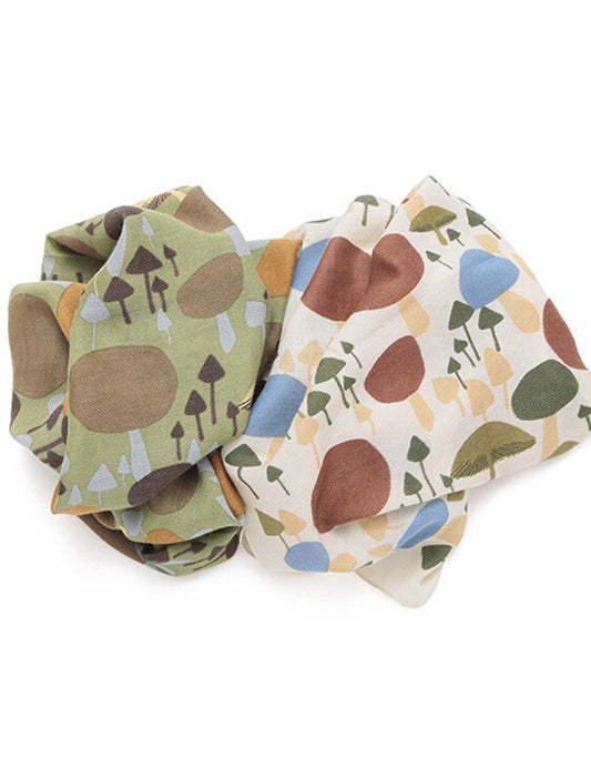 ウールコットンキノコ柄プリントショール