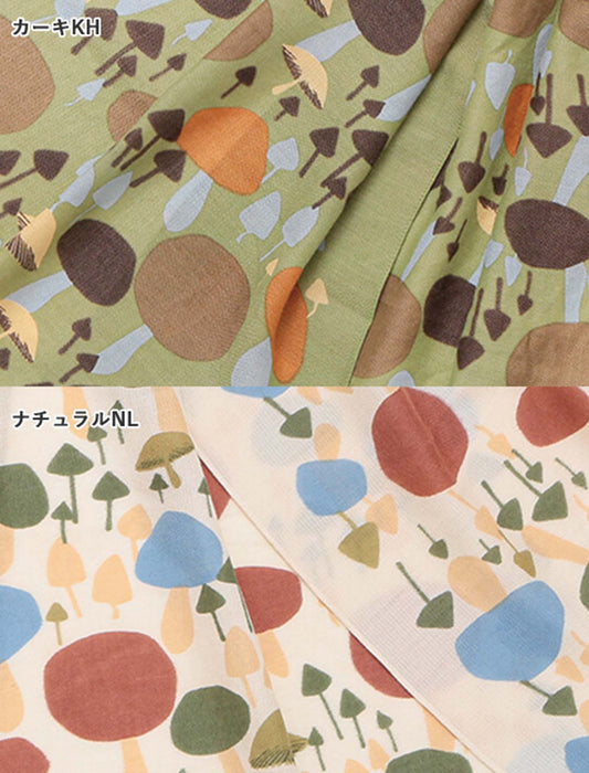 ウールコットンキノコ柄プリントショール