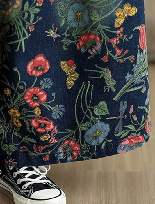 フラワープリント柄デニムキュロット