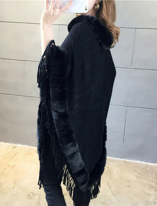 【近日入荷】フリンジ付きあったかおしゃれマント※ブラックは2月中旬入荷予定