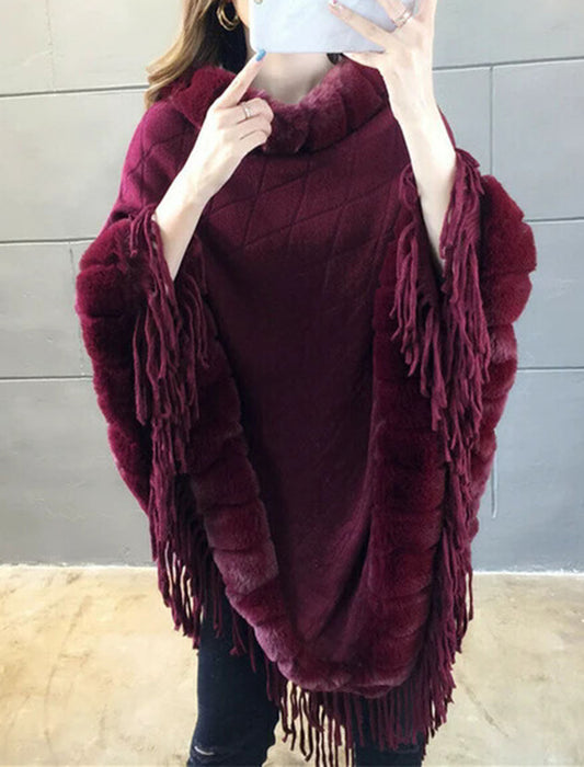 【近日入荷】フリンジ付きあったかおしゃれマント※ブラックは2月中旬入荷予定