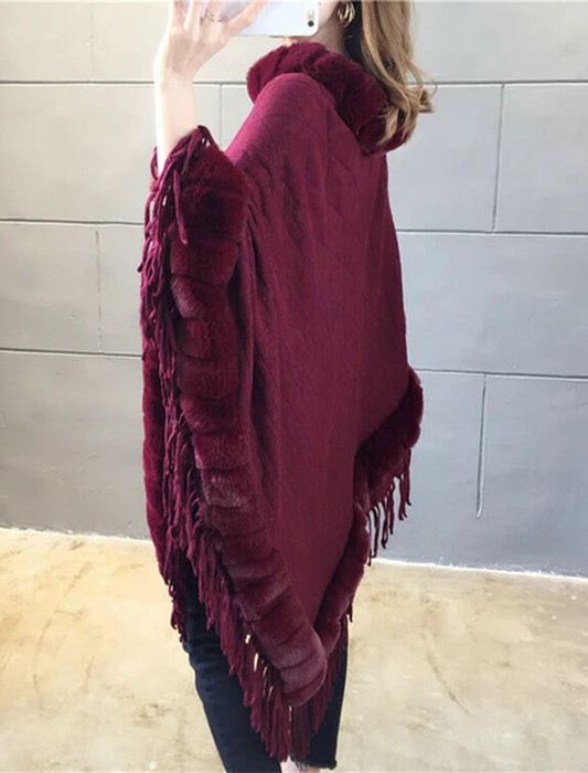 【近日入荷】フリンジ付きあったかおしゃれマント※ブラックは2月中旬入荷予定