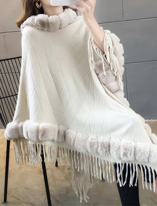 【近日入荷】フリンジ付きあったかおしゃれマント※ブラックは2月中旬入荷予定