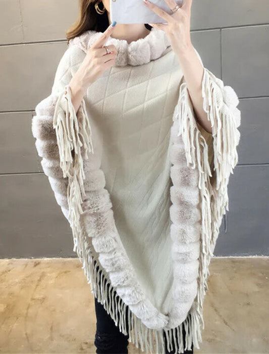 【近日入荷】フリンジ付きあったかおしゃれマント※ブラックは2月中旬入荷予定