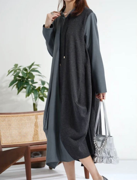 ヘリンボーン切替変形パーカーワンピース