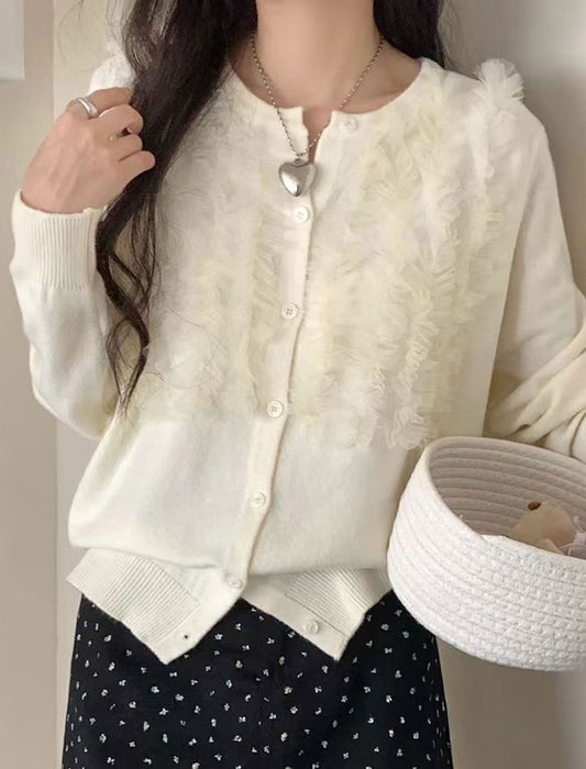 レース切替エレガントカーディガン