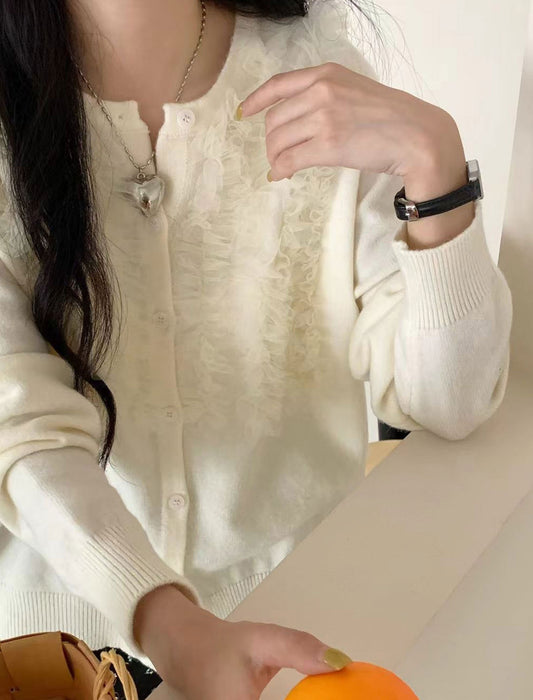 レース切替エレガントカーディガン