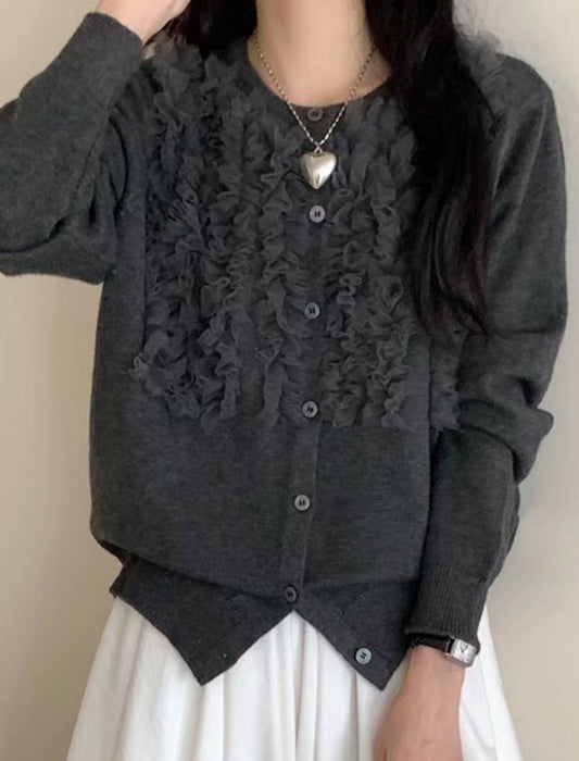 レース切替エレガントカーディガン