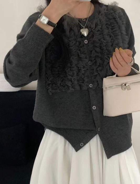 レース切替エレガントカーディガン