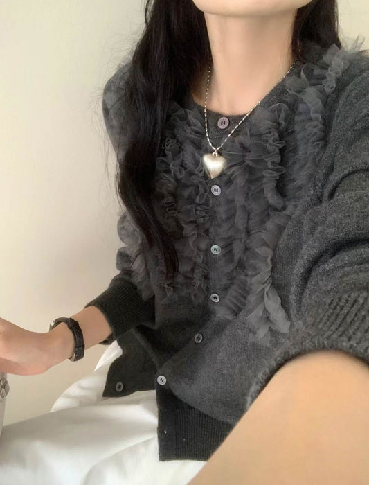 レース切替エレガントカーディガン