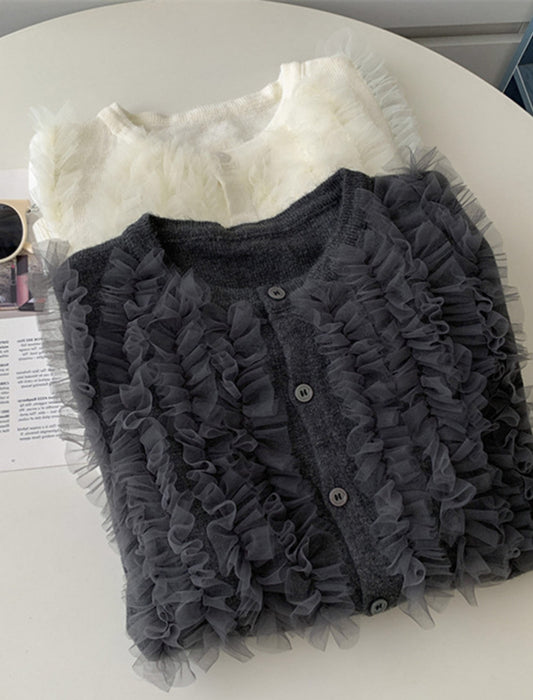 レース切替エレガントカーディガン