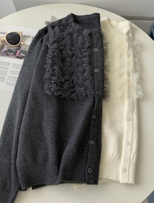 レース切替エレガントカーディガン