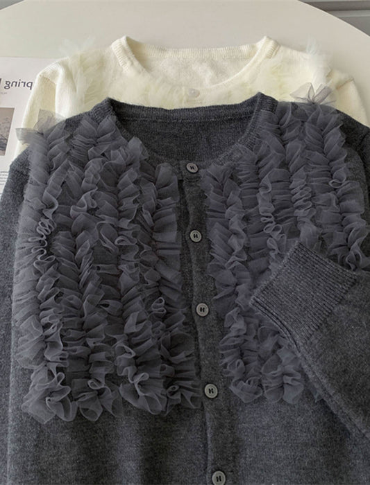 レース切替エレガントカーディガン