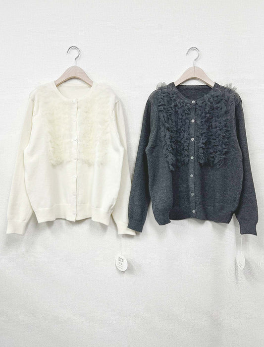 レース切替エレガントカーディガン