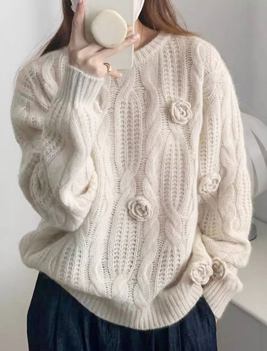 【近日入荷】立体編みデザイン ニットプルオーバー　※イエローは2月上旬入荷