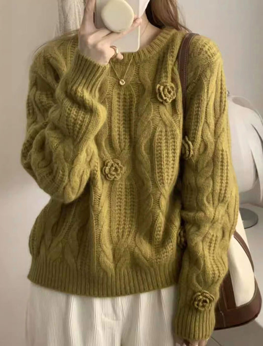 【近日入荷】立体編みデザイン ニットプルオーバー　※イエローは2月上旬入荷