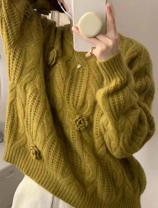 【近日入荷】立体編みデザイン ニットプルオーバー　※イエローは2月上旬入荷