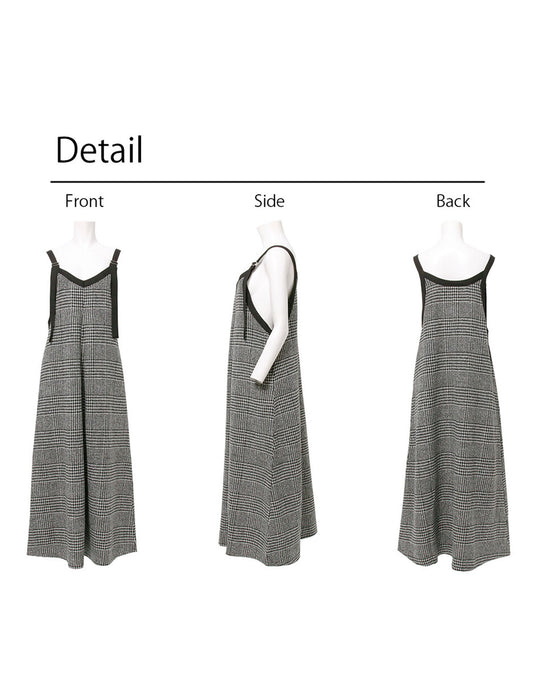 グレンチェック柄2WAYストリング配色ロングワンピース