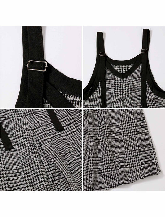 グレンチェック柄2WAYストリング配色ロングワンピース