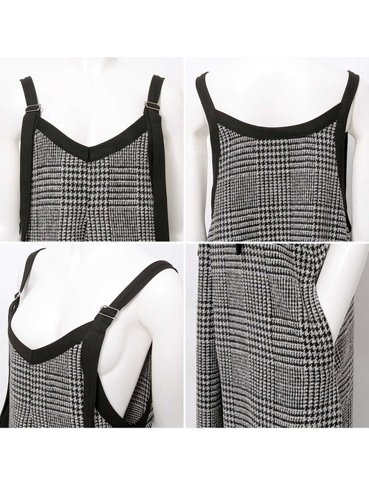 グレンチェック柄2WAYストリング配色ロングワンピース