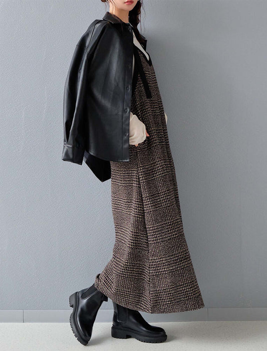 グレンチェック柄2WAYストリング配色ロングワンピース