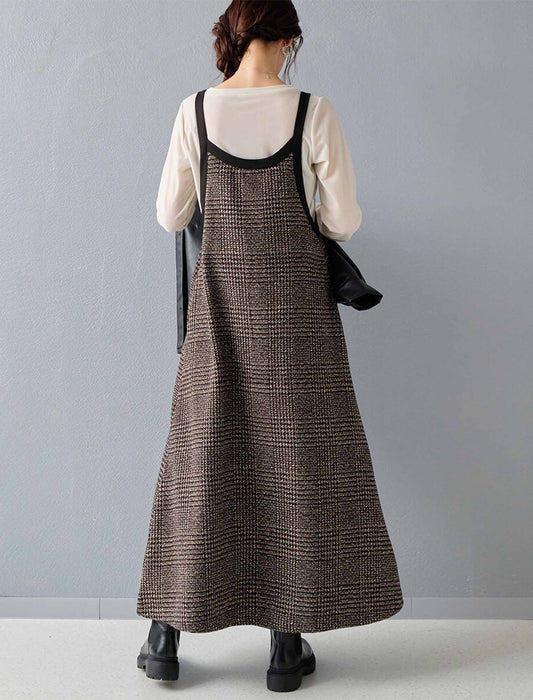 グレンチェック柄2WAYストリング配色ロングワンピース