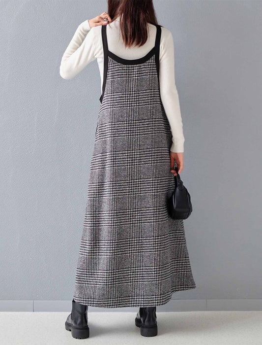 グレンチェック柄2WAYストリング配色ロングワンピース