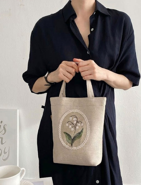 すずらんのオーバル刺繍 ミニトートバッグ