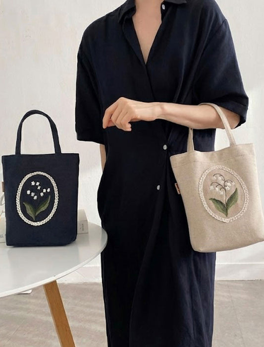 すずらんのオーバル刺繍 ミニトートバッグ