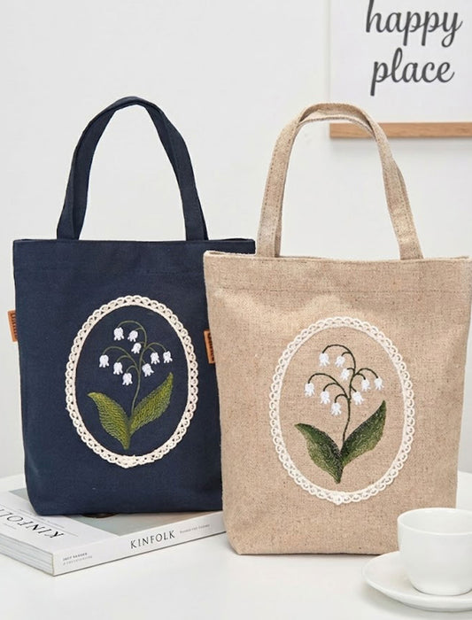 すずらんのオーバル刺繍 ミニトートバッグ
