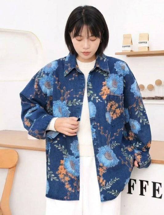 ビッグフラワー・ルーズデニムブルゾン