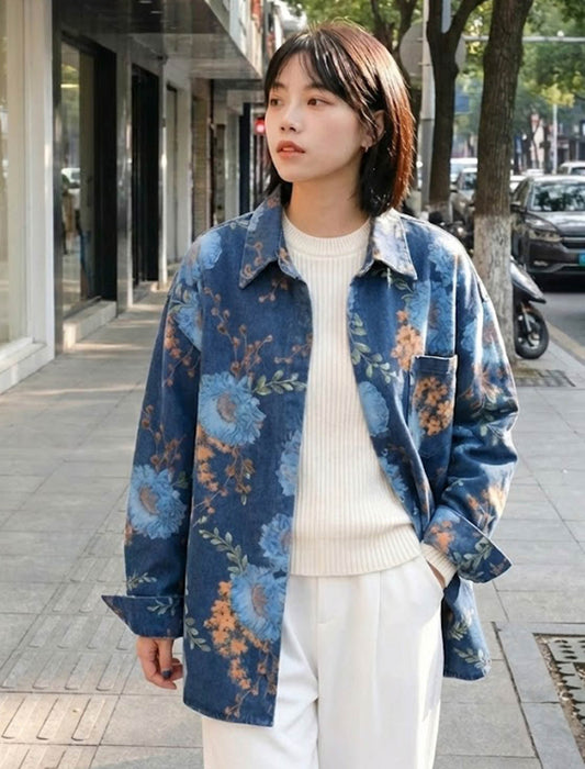 ビッグフラワー・ルーズデニムブルゾン