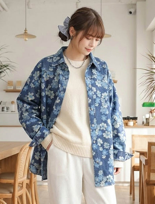 総柄フラワー・ルーズデニムブルゾン