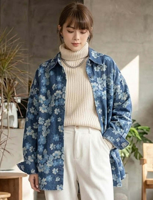 総柄フラワー・ルーズデニムブルゾン