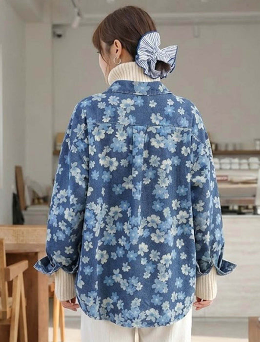 総柄フラワー・ルーズデニムブルゾン