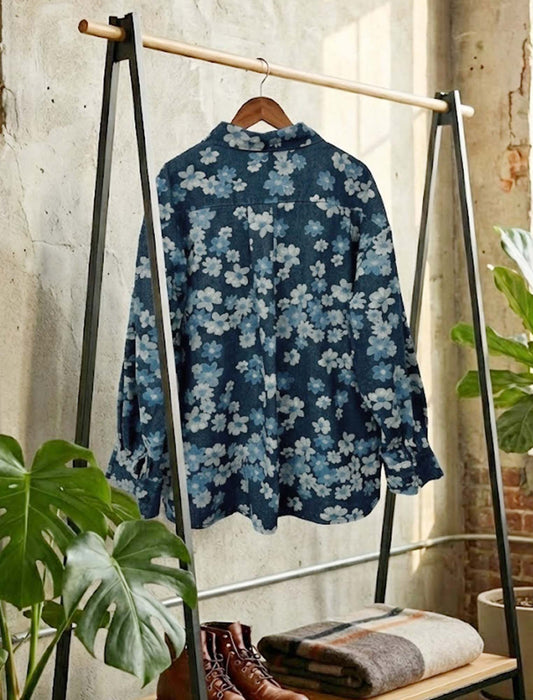 総柄フラワー・ルーズデニムブルゾン