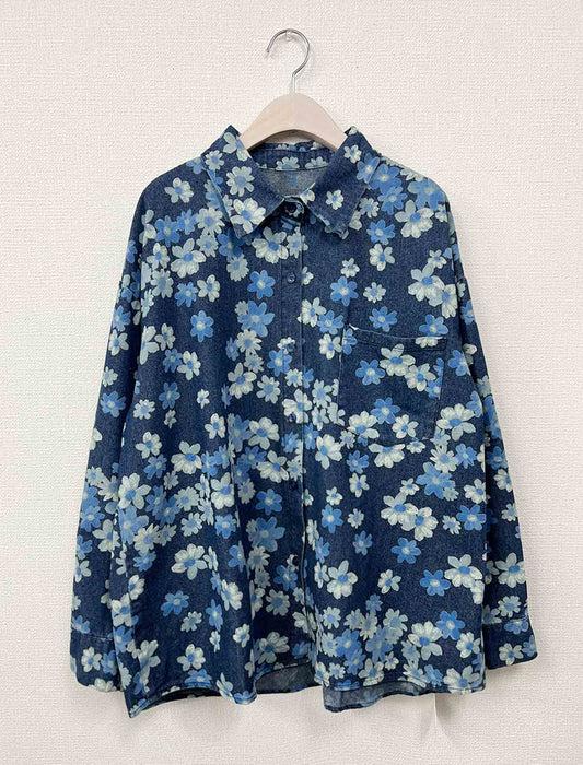 総柄フラワー・ルーズデニムブルゾン