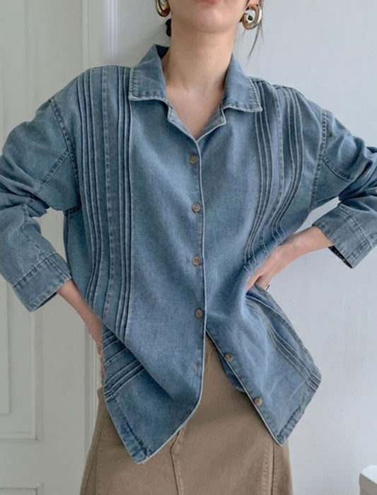 フロントピンタック・デザイニングデニムシャツ