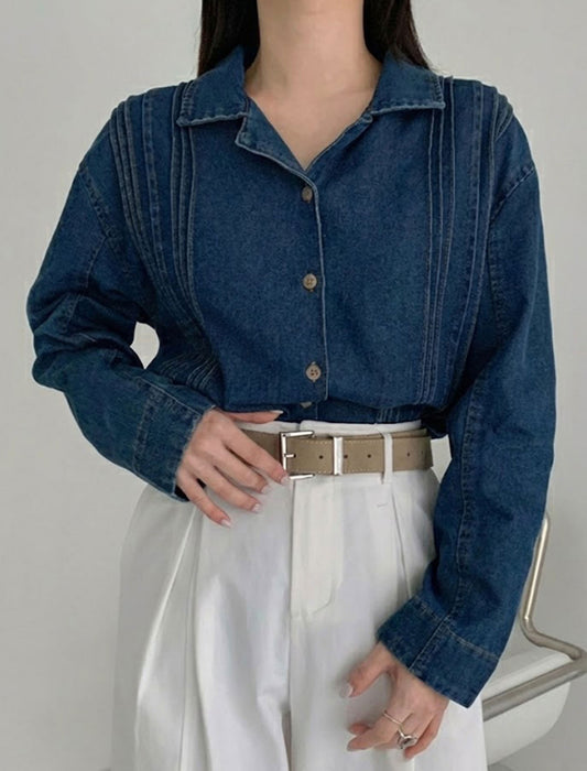 フロントピンタック・デザイニングデニムシャツ
