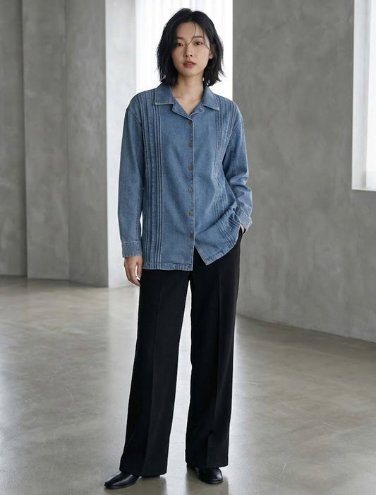 フロントピンタック・デザイニングデニムシャツ
