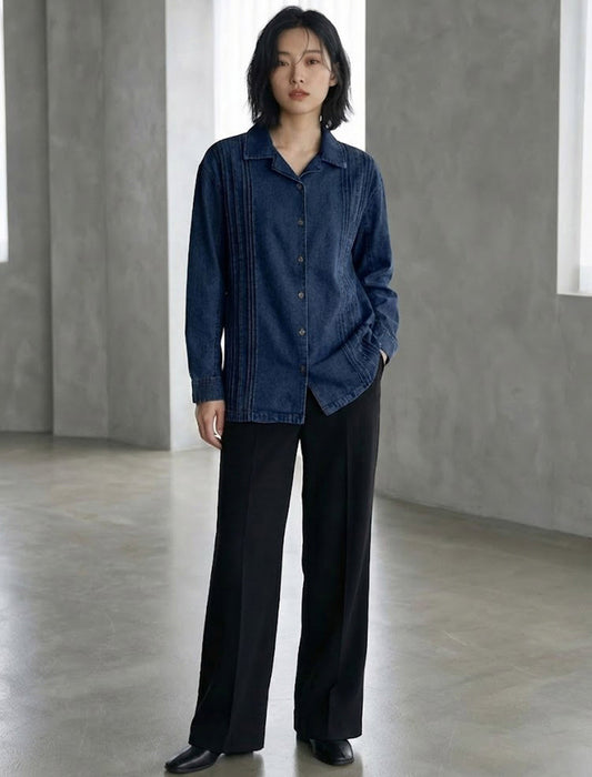 フロントピンタック・デザイニングデニムシャツ