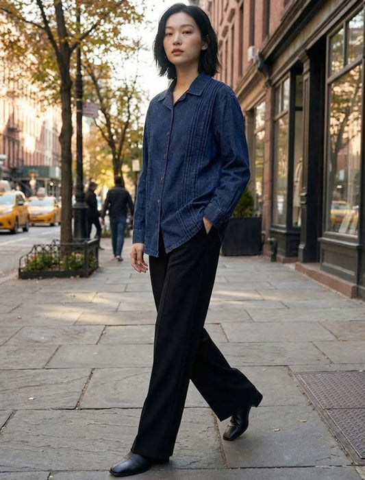 フロントピンタック・デザイニングデニムシャツ