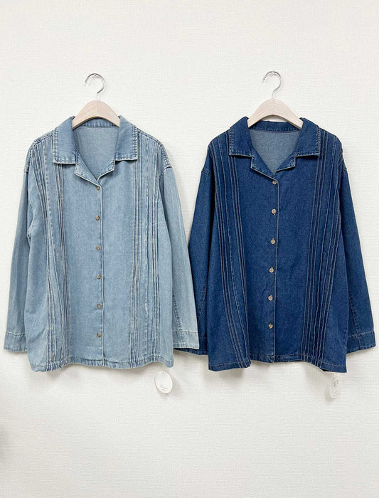 フロントピンタック・デザイニングデニムシャツ