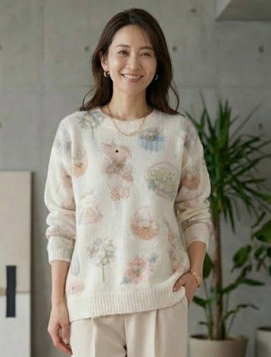 うさぎモチーフ ニットプルオーバー