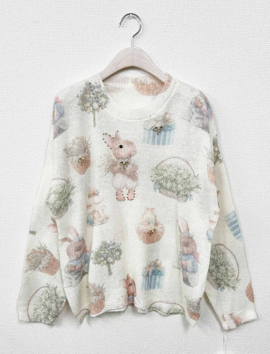 うさぎモチーフ ニットプルオーバー