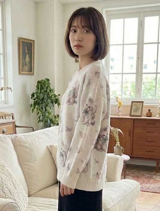 ねこモチーフ ニットプルオーバー