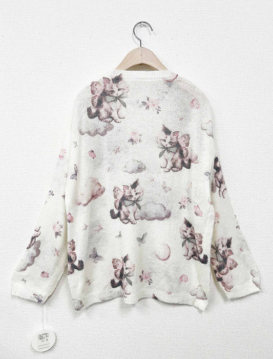 ねこモチーフ ニットプルオーバー