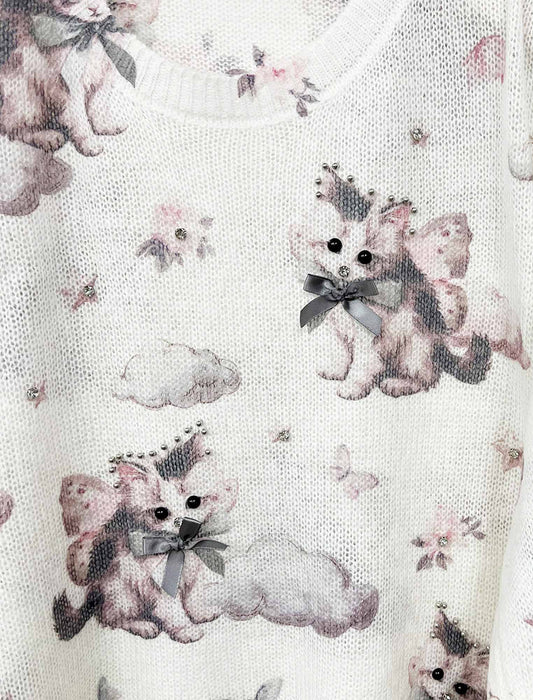 ねこモチーフ ニットプルオーバー